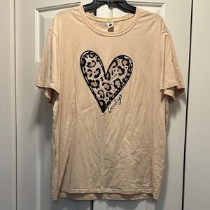 Beige T-Shirt with Leopard Heart Design